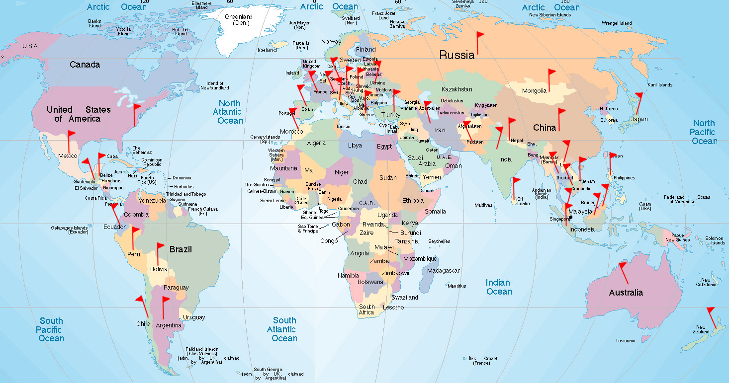 Map of countries traveled